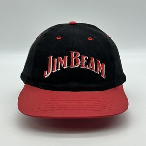 Vintage Jim Beam Hat Cap Mens Black Red Adjustable SnapBack Whiskey Drinker